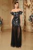 Load image into Gallery viewer, Black Bodycon Off the Shoulder Long Prom Dress