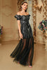 Load image into Gallery viewer, Black Bodycon Off the Shoulder Long Prom Dress