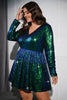 Load image into Gallery viewer, Sparkly Peacock Green A Line V Neck Graduation Dress