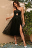 Load image into Gallery viewer, Sparkly Black One Shoulder A Line Short Cocktail Dress