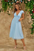 Load image into Gallery viewer, Sky Blue A Line V Neck Tulle Cocktail Dress