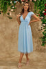 Load image into Gallery viewer, Sky Blue A Line V Neck Tulle Cocktail Dress