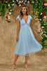 Load image into Gallery viewer, Sky Blue A Line V Neck Tulle Cocktail Dress