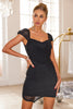 Load image into Gallery viewer, Black V Neck Tight Beaded Short Cocktail Dress