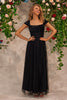 Load image into Gallery viewer, Sparkly Beading Black Square Neck Prom Dress with Slit