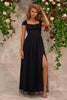 Load image into Gallery viewer, Sparkly Beading Black Square Neck Prom Dress with Slit