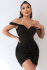 Load image into Gallery viewer, Black Sparkly Off The Shoulder Beading Bodycon Short Cocktail Dress