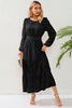 Load image into Gallery viewer, Black Lace A-Line Long Sleeves Scoop Long Party Dress with Belt