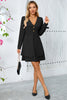 Load image into Gallery viewer, Black A Line Long Sleeves V Neck Buttons Short Party Dress