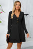 Load image into Gallery viewer, Black A Line Long Sleeves V Neck Buttons Short Party Dress