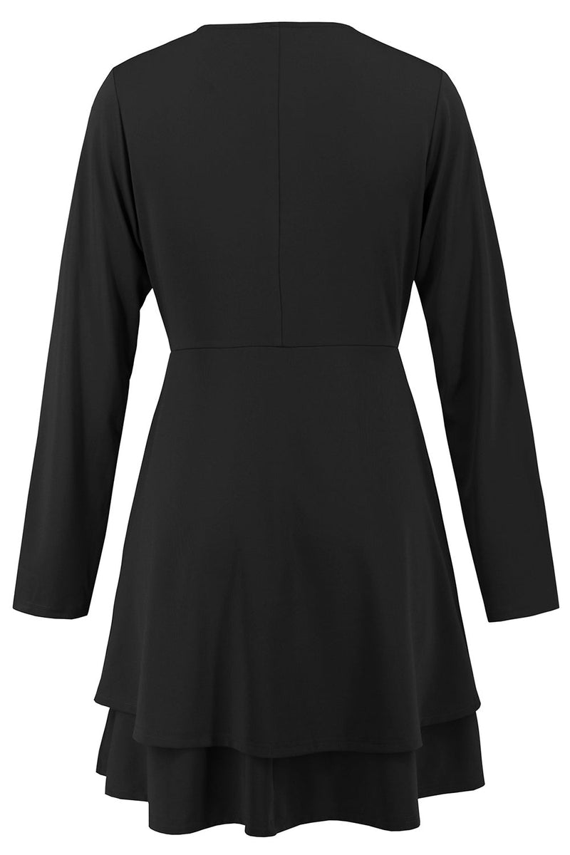 Load image into Gallery viewer, Black A Line Long Sleeves V Neck Buttons Short Party Dress