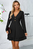 Load image into Gallery viewer, Black A Line Long Sleeves V Neck Buttons Short Party Dress