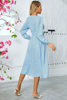 Sparkly Sky Blue A Line Sequins Long Sleeves V Neck Long Party Dress