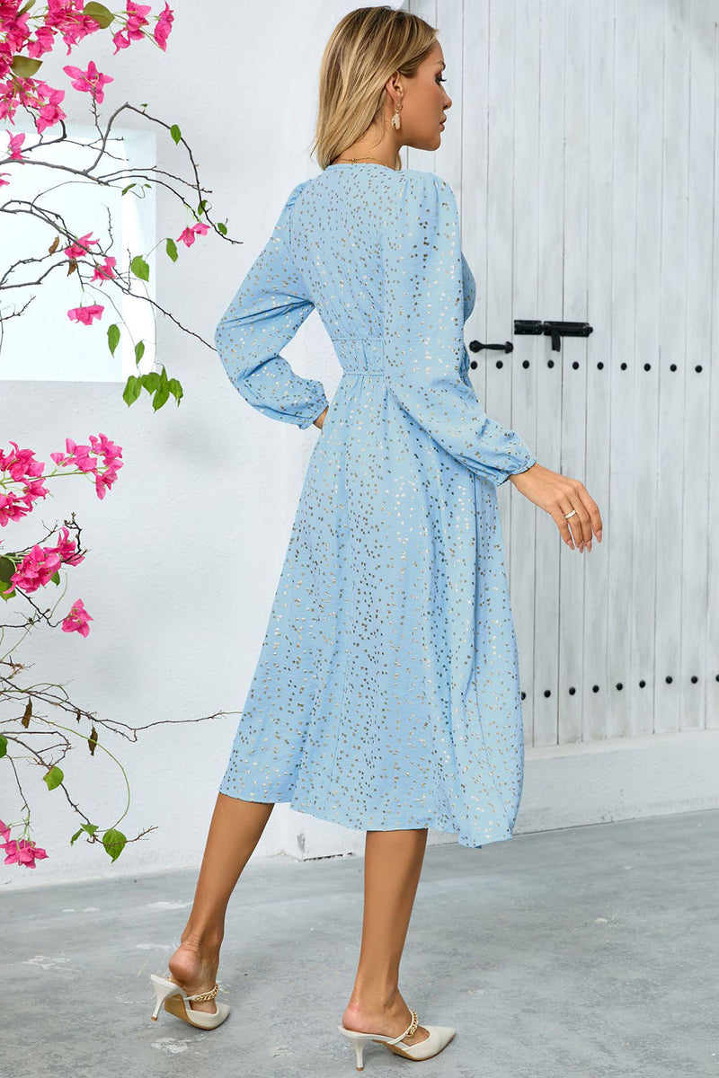 Load image into Gallery viewer, Sparkly Sky Blue A Line Sequins Long Sleeves V Neck Long Party Dress