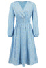 Load image into Gallery viewer, Sparkly Sky Blue A Line Sequins Long Sleeves V Neck Long Party Dress