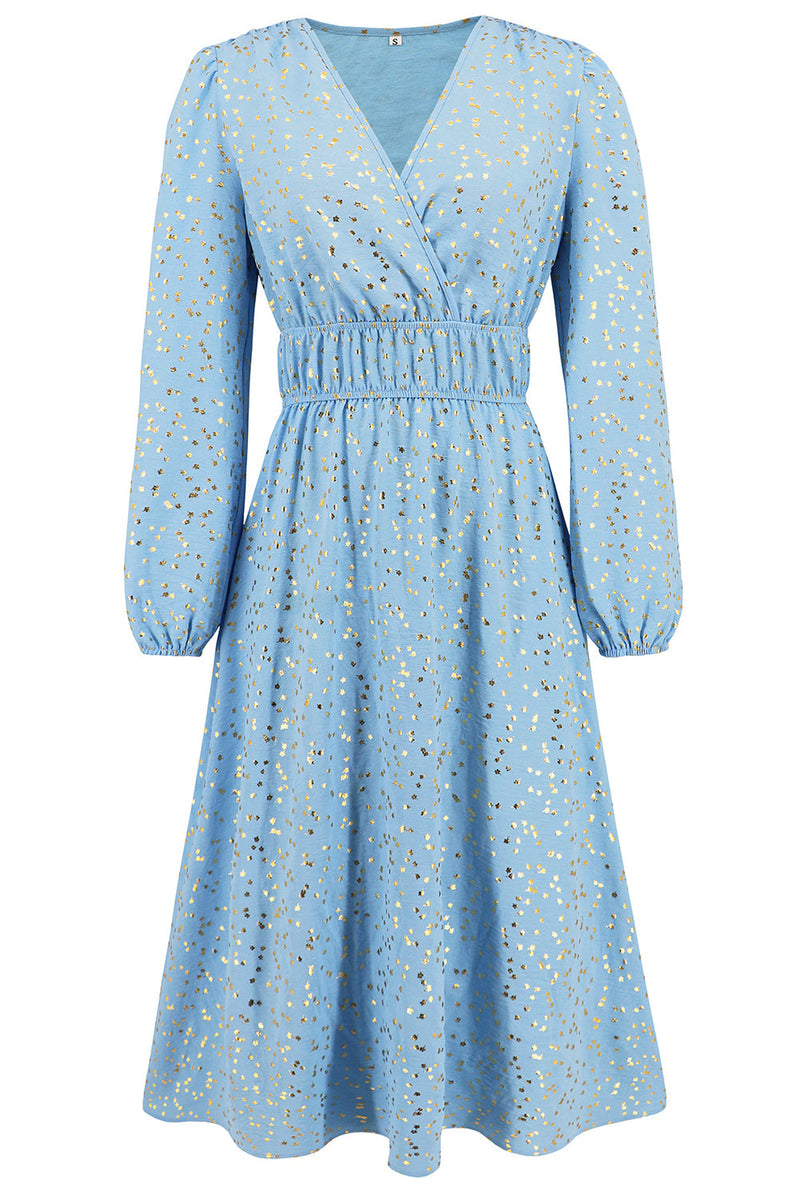 Load image into Gallery viewer, Sparkly Sky Blue A Line Sequins Long Sleeves V Neck Long Party Dress