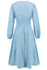 Load image into Gallery viewer, Sparkly Sky Blue A Line Sequins Long Sleeves V Neck Long Party Dress