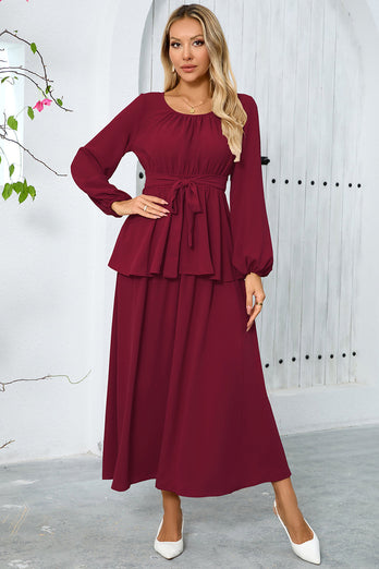 Dusty Rose A Line Chiffon Party Dress with Long Sleeves