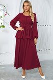 Dusty Rose A Line Chiffon Party Dress with Long Sleeves