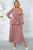 Load image into Gallery viewer, Dusty Rose A Line Chiffon Party Dress with Long Sleeves