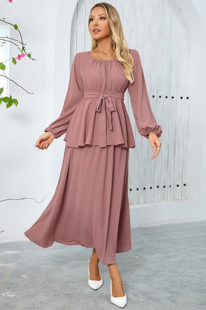 Load image into Gallery viewer, Dusty Rose A Line Chiffon Party Dress with Long Sleeves