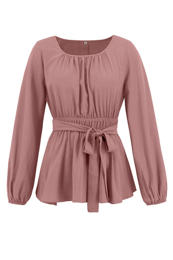 Dusty Rose A Line Chiffon Party Dress with Long Sleeves