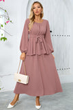 Dusty Rose A Line Chiffon Party Dress with Long Sleeves