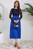 Load image into Gallery viewer, Royal Blue A Line Lace Top Long Sleeves Tea Length Party Dress with Sash