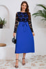 Load image into Gallery viewer, Royal Blue A Line Lace Top Long Sleeves Tea Length Party Dress with Sash