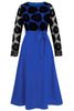 Load image into Gallery viewer, Royal Blue A Line Lace Top Long Sleeves Tea Length Party Dress with Sash