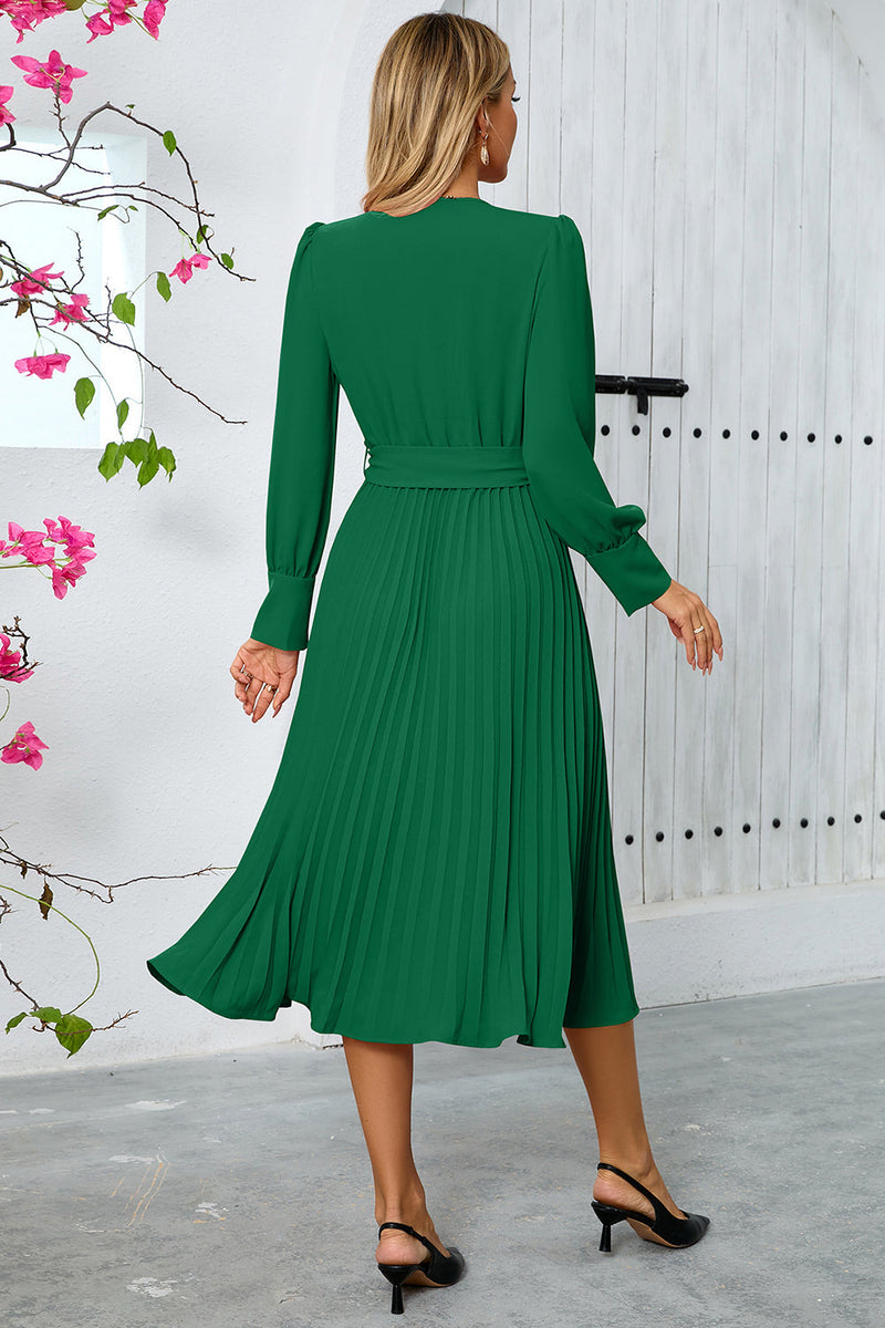 Load image into Gallery viewer, Green A Line V-Neck Long Cocktail Dress with Long Sleeves