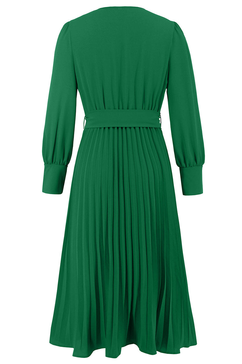 Load image into Gallery viewer, Green A Line V-Neck Long Cocktail Dress with Long Sleeves