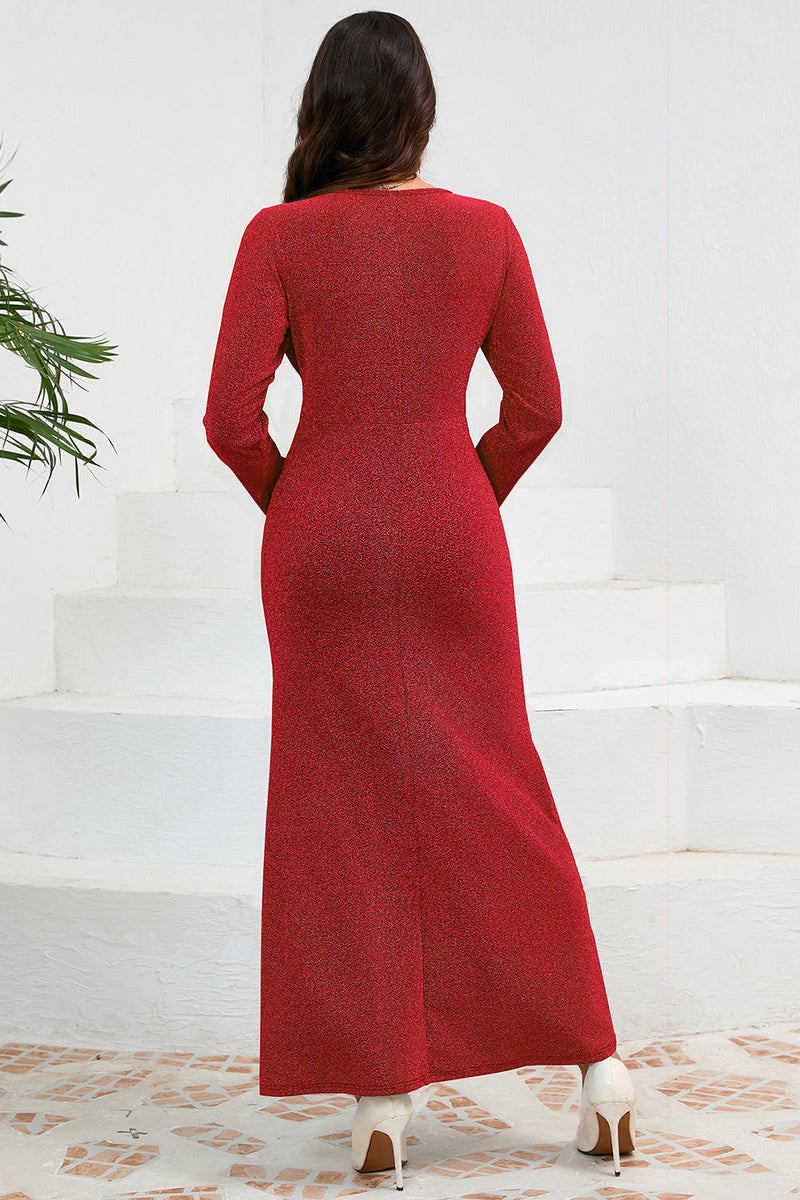 Load image into Gallery viewer, Red Mermaid Scoop Neck Long Party Dress with Long Sleeves