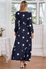 Load image into Gallery viewer, Navy Scoop Neck Polka Dots Long Cocktail Dress with Sash