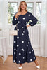 Load image into Gallery viewer, Navy Scoop Neck Polka Dots Long Cocktail Dress with Sash