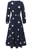 Load image into Gallery viewer, Navy Scoop Neck Polka Dots Long Cocktail Dress with Sash