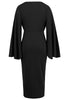 Load image into Gallery viewer, Black Mermaid V-Neck Asymmetrical Midi Cocktail Dress with Sleeves