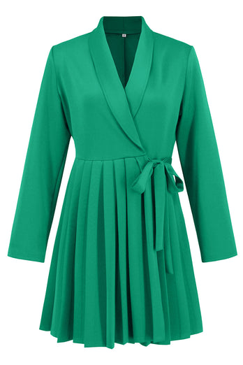 Green A Line Pleated Short Cocktail Dress with Bow