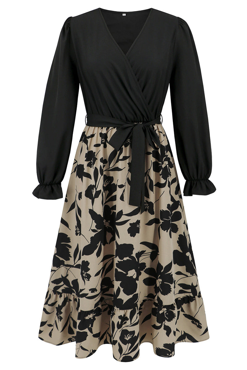 Load image into Gallery viewer, Apricot Flower A Line Ruched Cocktail Dress with Long Sleeves