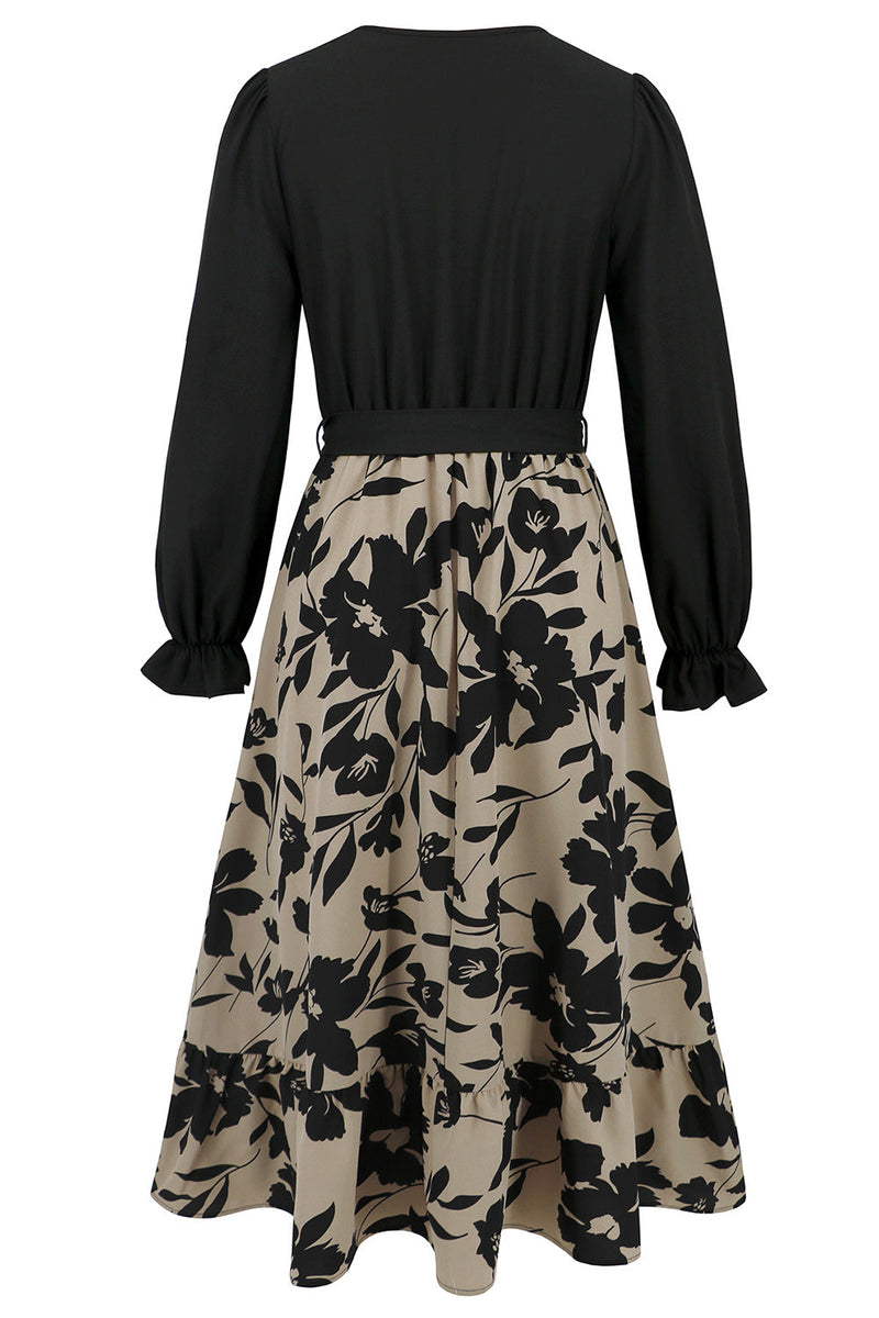 Load image into Gallery viewer, Apricot Flower A Line Ruched Cocktail Dress with Long Sleeves