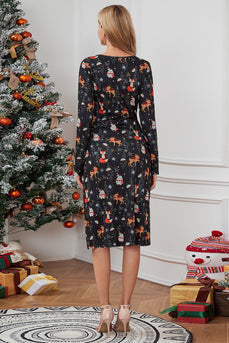 Reindeer V Neck A Line Long Sleeves Christmas Cocktail Dress