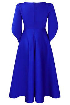 Fashion Elegant Royal Blue A Line Solid Swing Party Dress with Half Sleeves