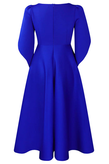 Fashion Elegant Royal Blue A Line Solid Swing Party Dress with Half Sleeves