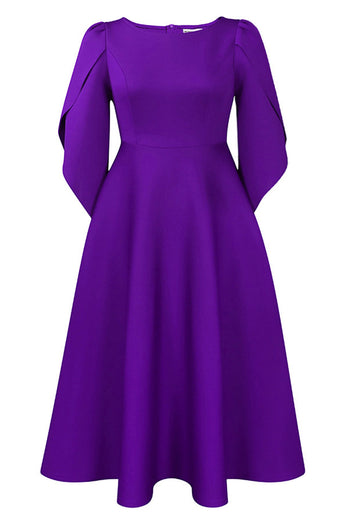 Fashion Elegant Royal Blue A Line Solid Swing Party Dress with Half Sleeves