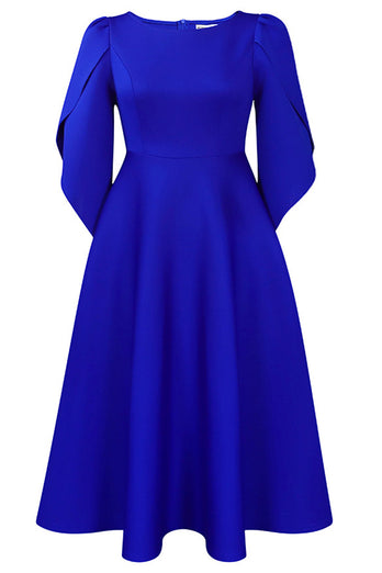 Fashion Elegant Royal Blue A Line Solid Swing Party Dress with Half Sleeves