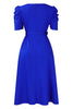 Load image into Gallery viewer, Royal Blue A Line V Neck Short Sleeves Party Dress with Belt