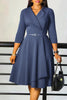 Load image into Gallery viewer, Grey Blue A Line Lapel Long Sleeves Party Dress