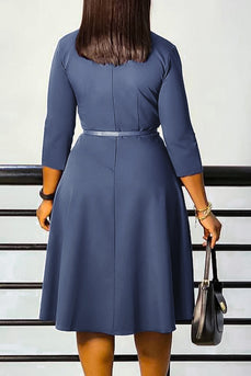 Grey Blue A Line Lapel Long Sleeves Party Dress