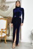 Load image into Gallery viewer, Dark Blue Mermaid Halter Neck Prom Dress with Slit