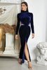 Load image into Gallery viewer, Dark Blue Mermaid Halter Neck Prom Dress with Slit